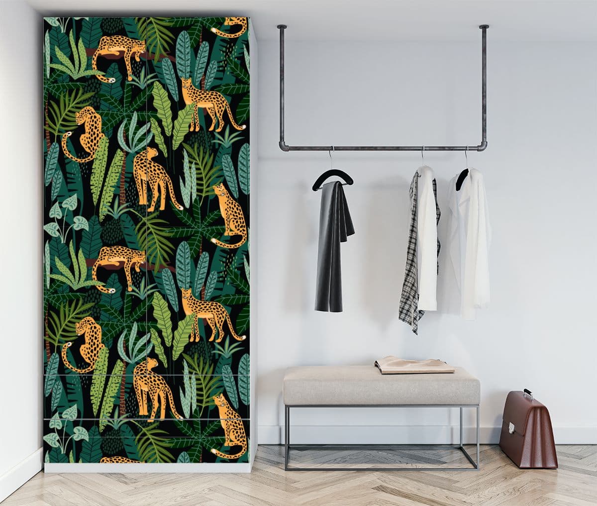 Cheetah Pattern Almirah Wallpaper shown in a room