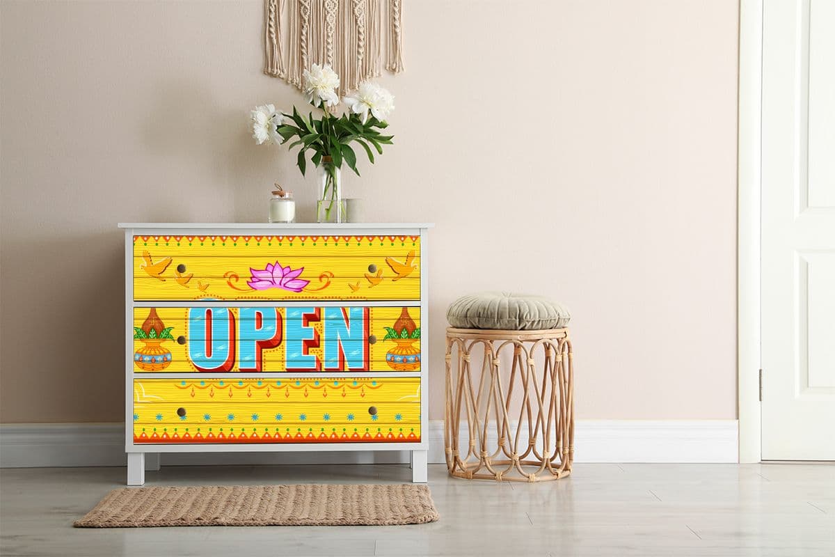 Indian Design Pattern Furniture Wallpaper shown in a room