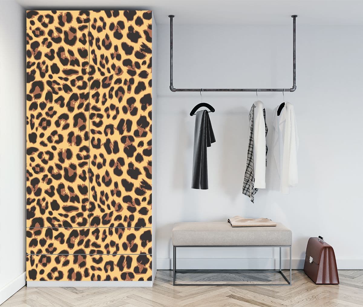 Leopard Skin Print Furniture Wallpaper shown in a room