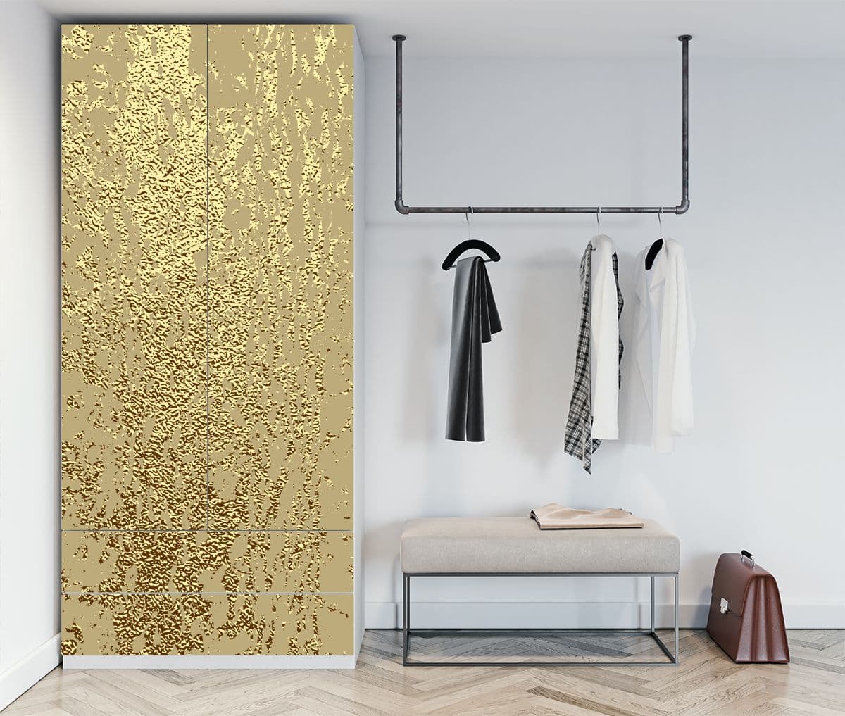 Luxurious Golden Pattern Almirah Wallpaper shown in a room