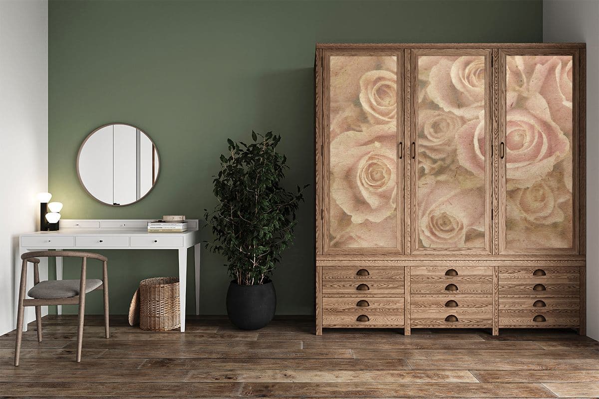 Vintage Rose Pattern Furniture Wallpaper shown in a room