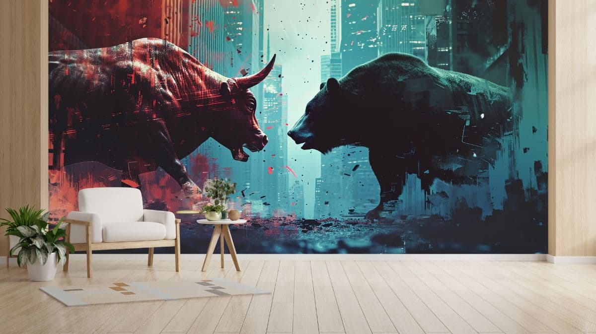 Bearish vs Bullish Stock Market Wallpaper shown in a room