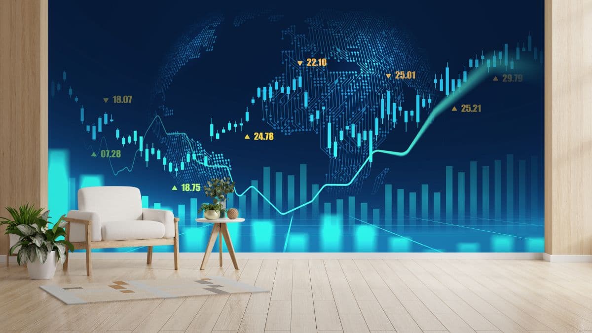 Stock Market Chart Wallpaper Mural shown in a room