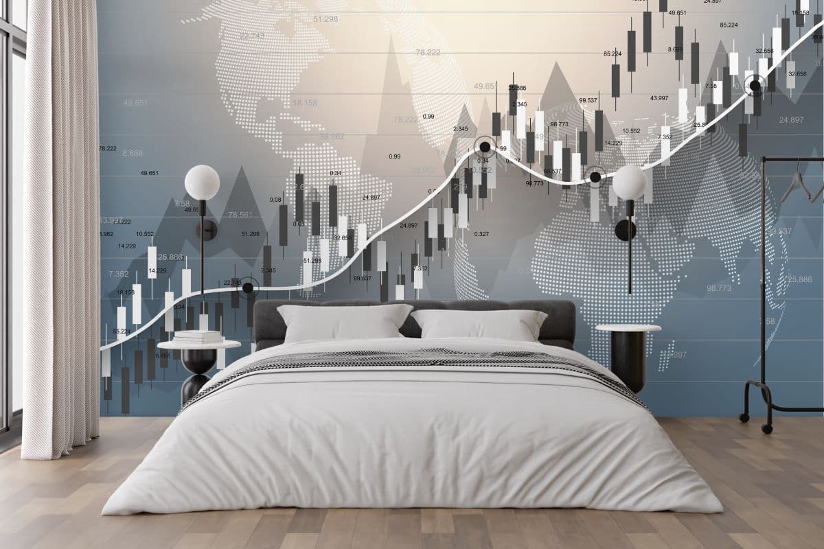 Stock Market Traders Room Wallpaper shown in a room