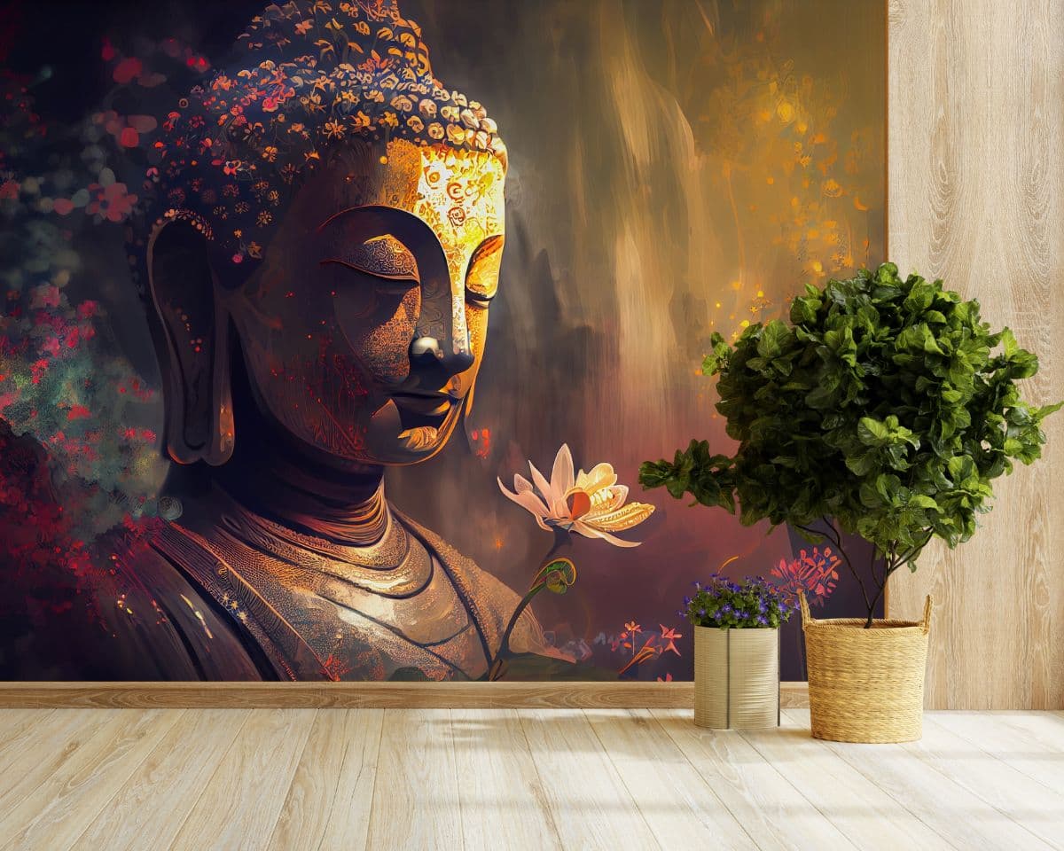 Sougata, Peaceful Zen Buddha Murals shown in a room