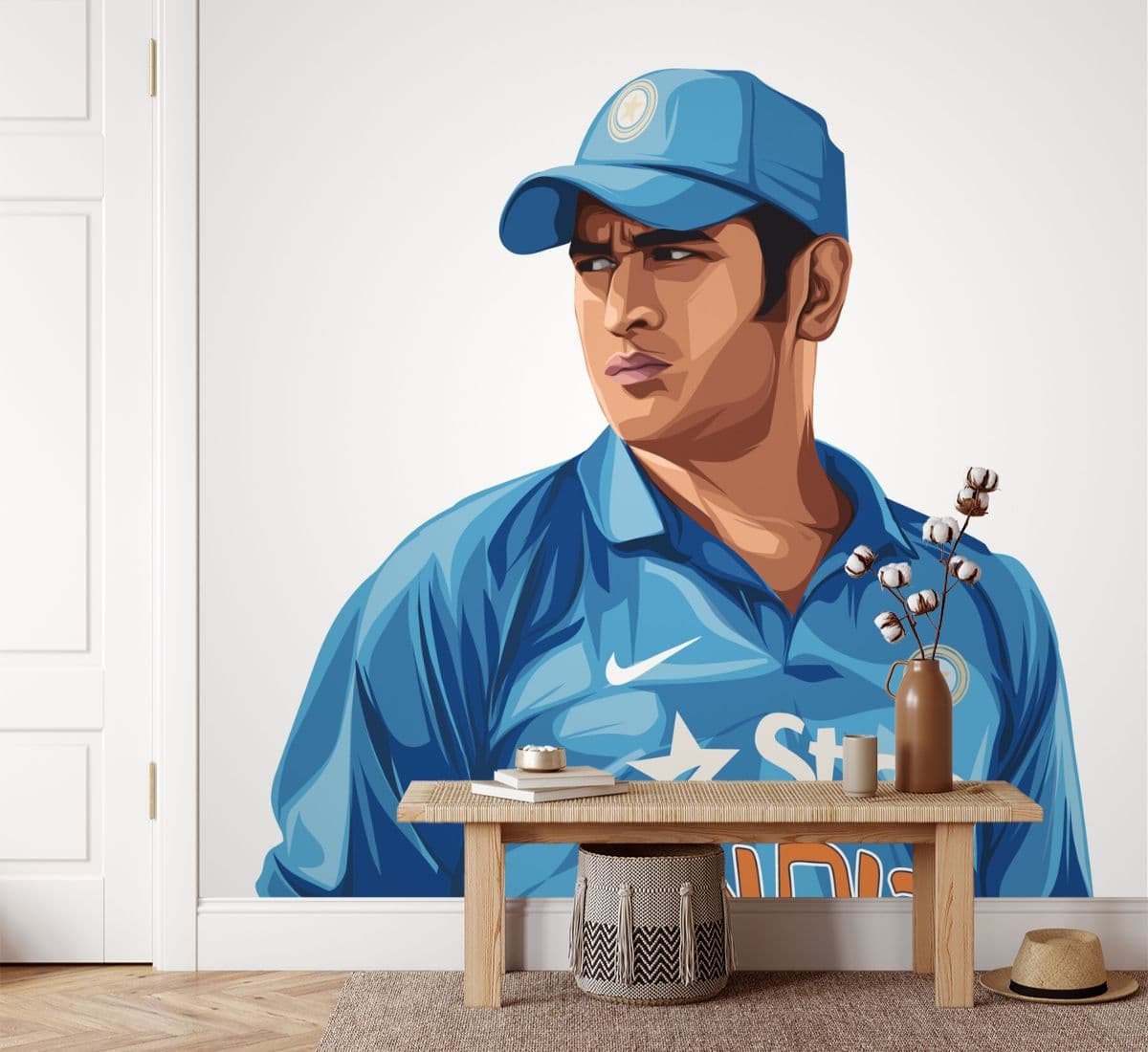 Captain Cool MS Dhoni Wallpaper for Wall shown in a room