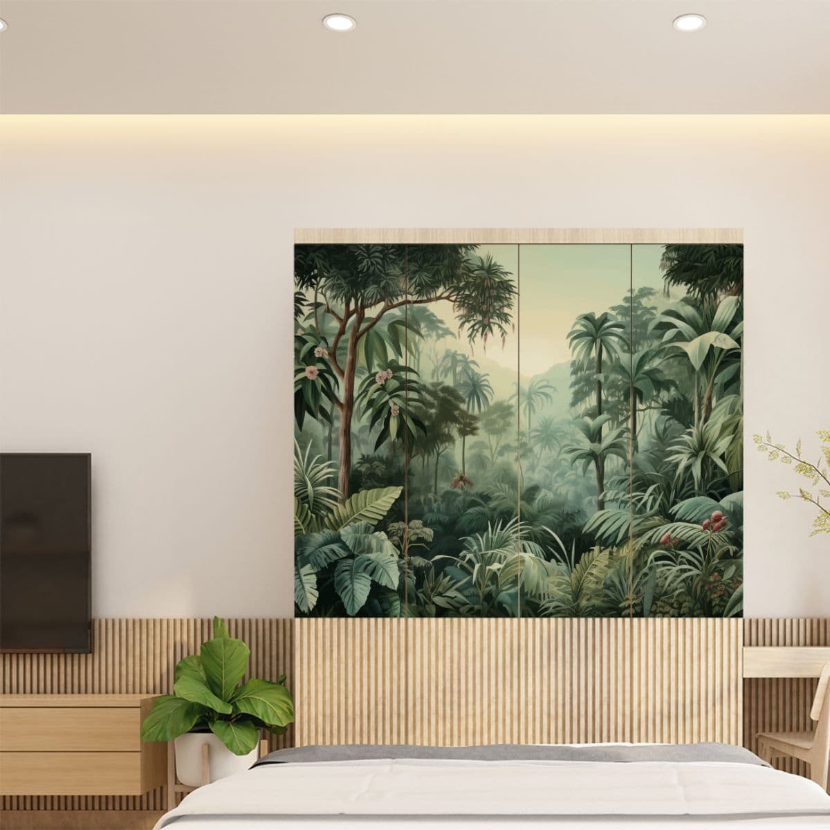 Tranquil Tropical Forest Wardrobe Wallpaper shown in a room