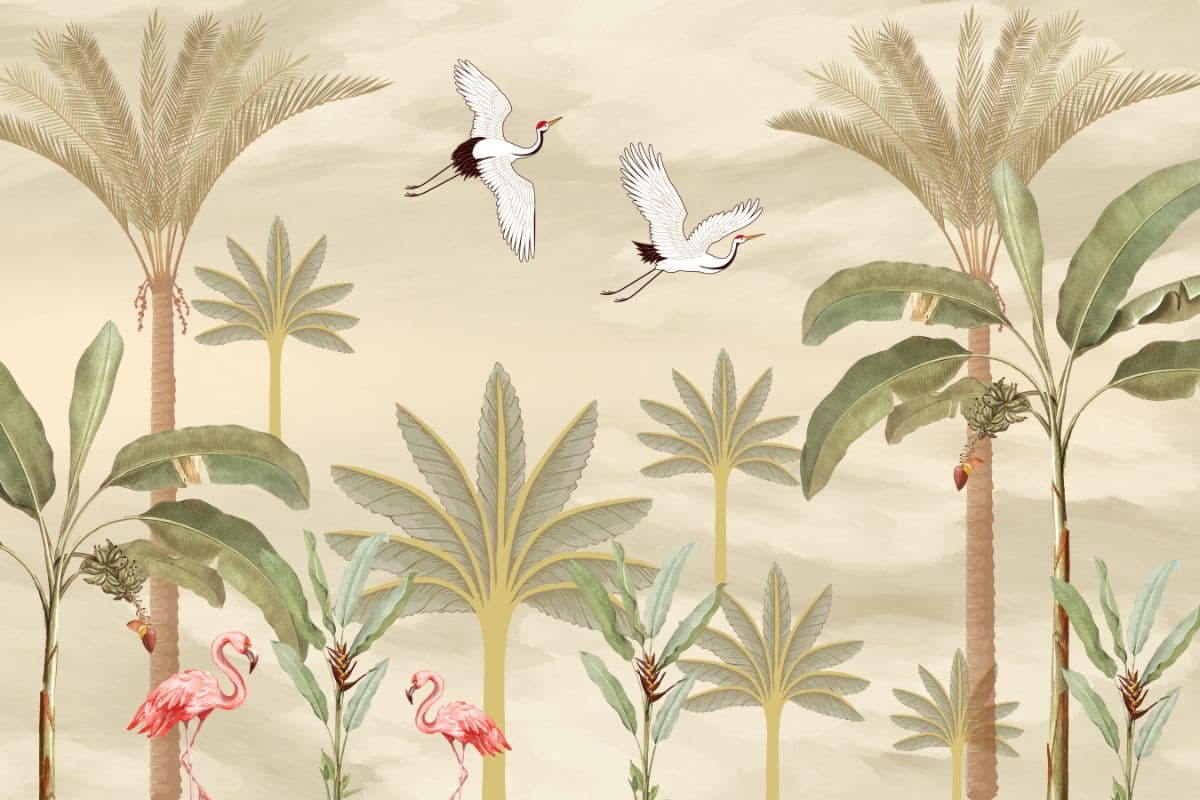 Whispering Wings Crane Tsuru Elegant Wall Mural Wallpaper pattern detail