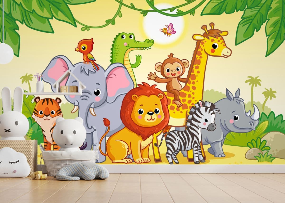 Jungle Friends Wallpaper shown in a room