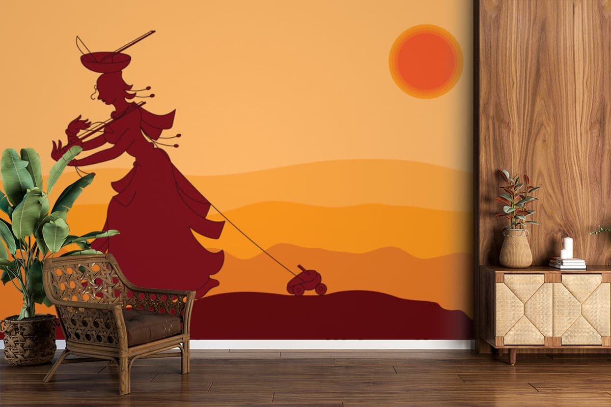 Beautiful Traditional Bazaar Scene Wallpaper shown in a room