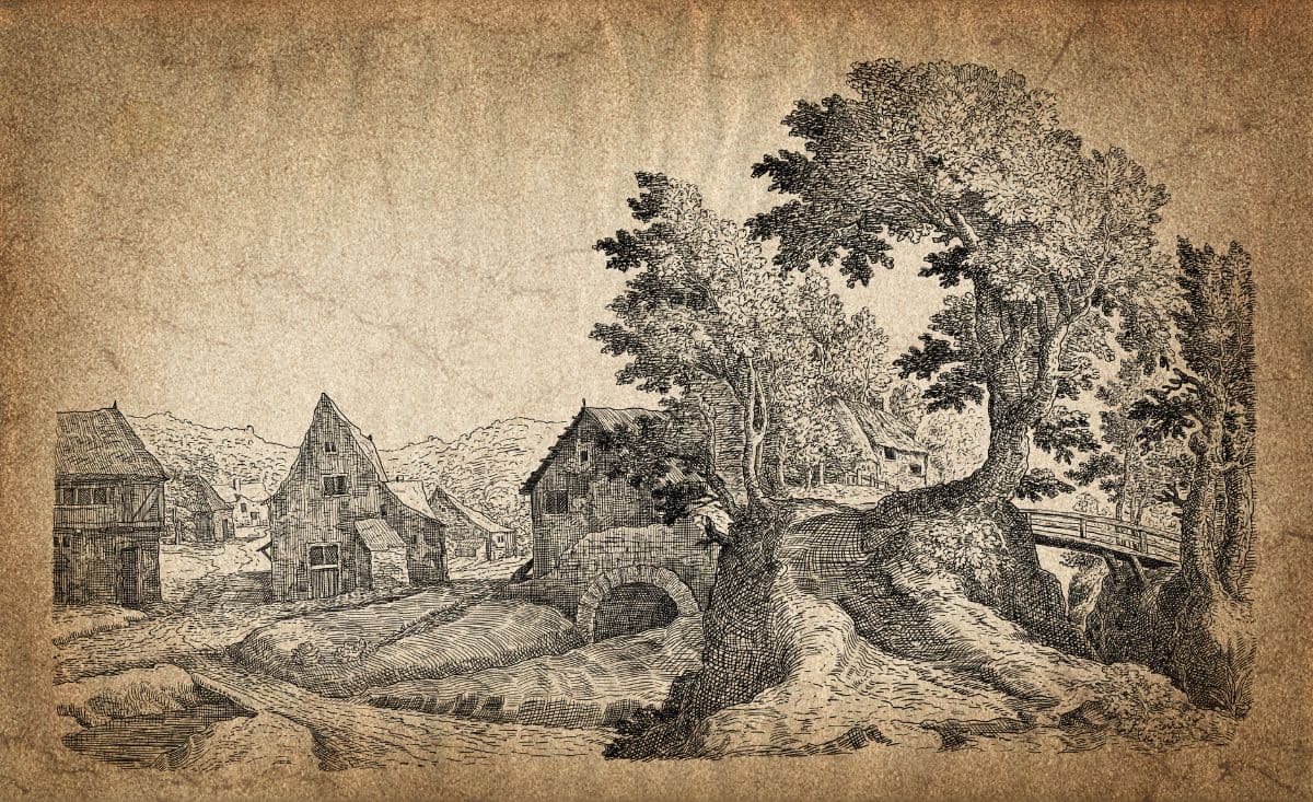 Classic Village Panorama Wallpaper pattern detail