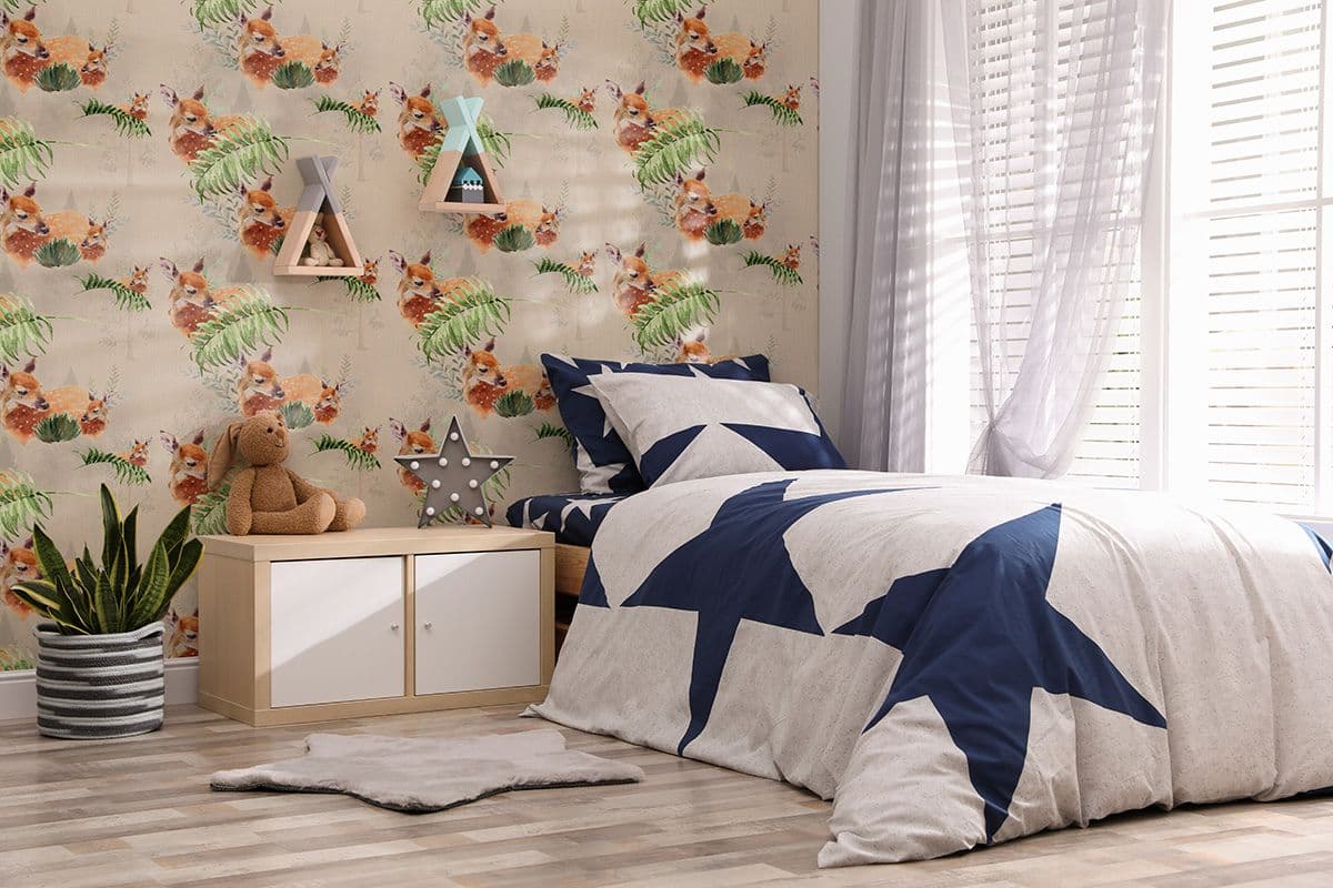 Fawn in the Fern Forest Wallpaper Mural, Customized shown in a room