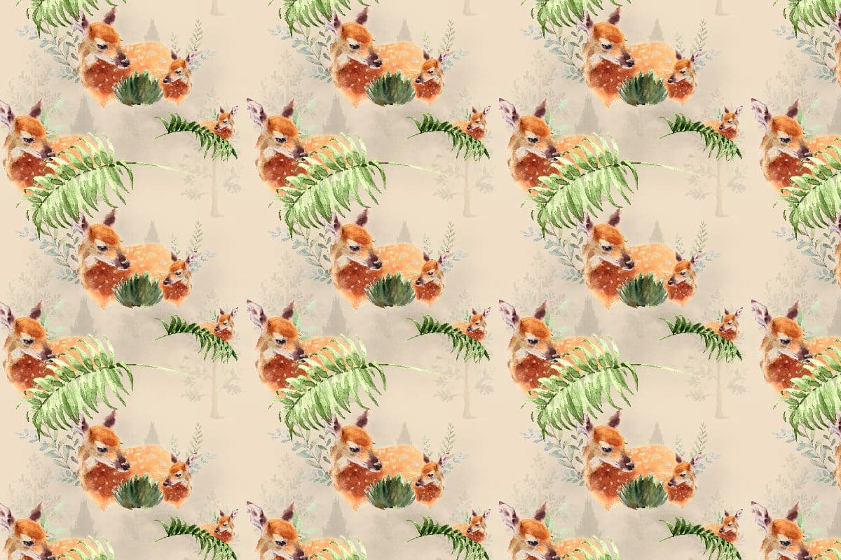 Fawn in the Fern Forest Wallpaper Mural, Customized pattern detail