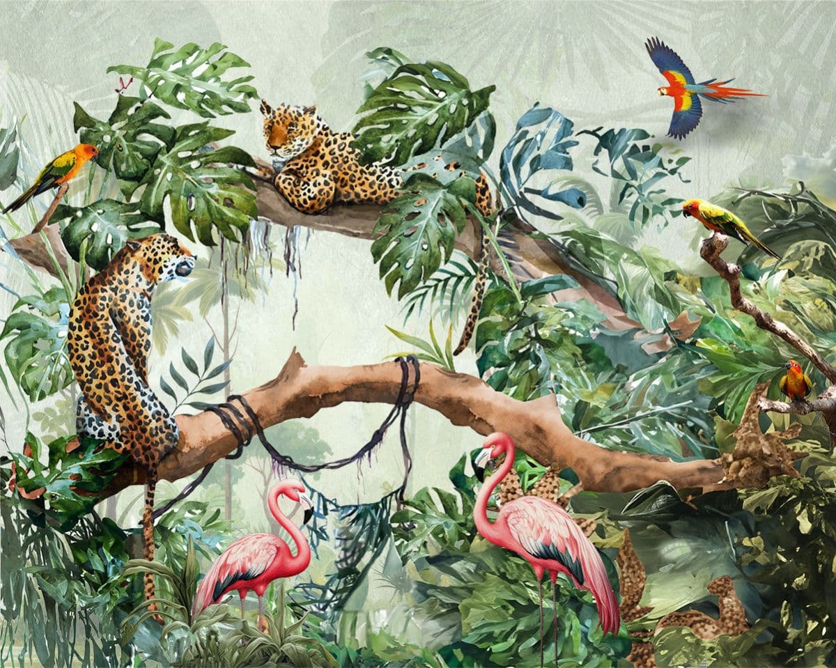 Tropical Savannah Leopard Wallpaper Mural, Customized pattern detail