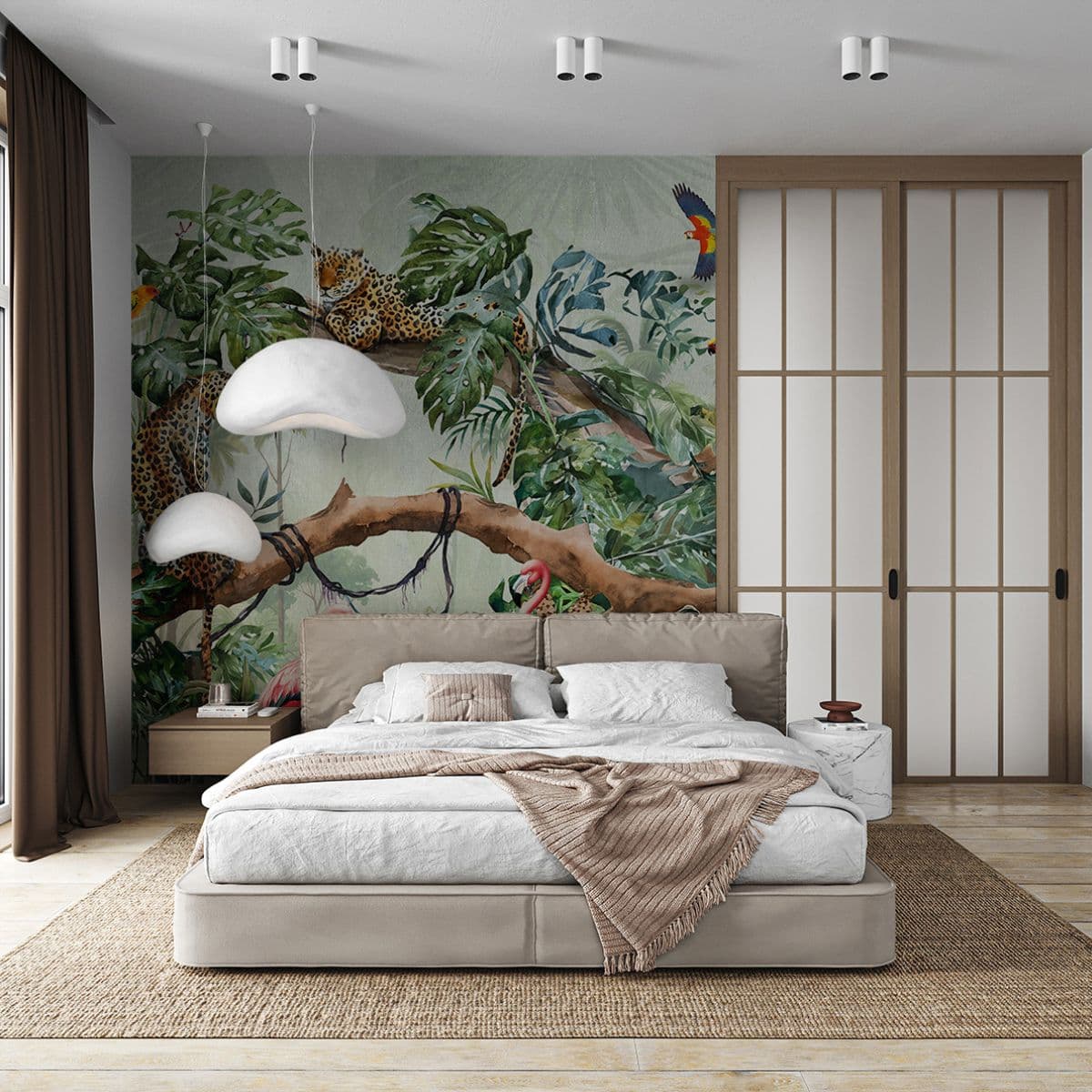 Tropical Savannah Leopard Wallpaper Mural, Customized shown in a room