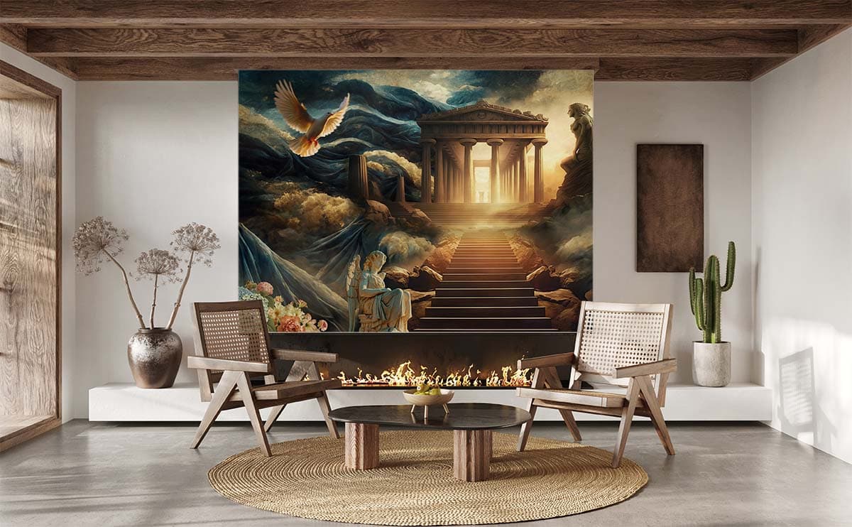 3D Renaissance Angels in Summer's Embrace Mural Wallpaper, Customized shown in a room