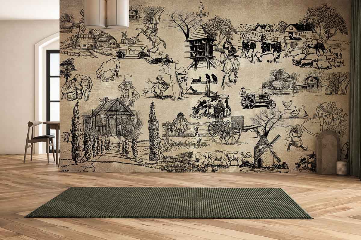 Countryside Magasin Pittoresque Wallpaper, Customized shown in a room