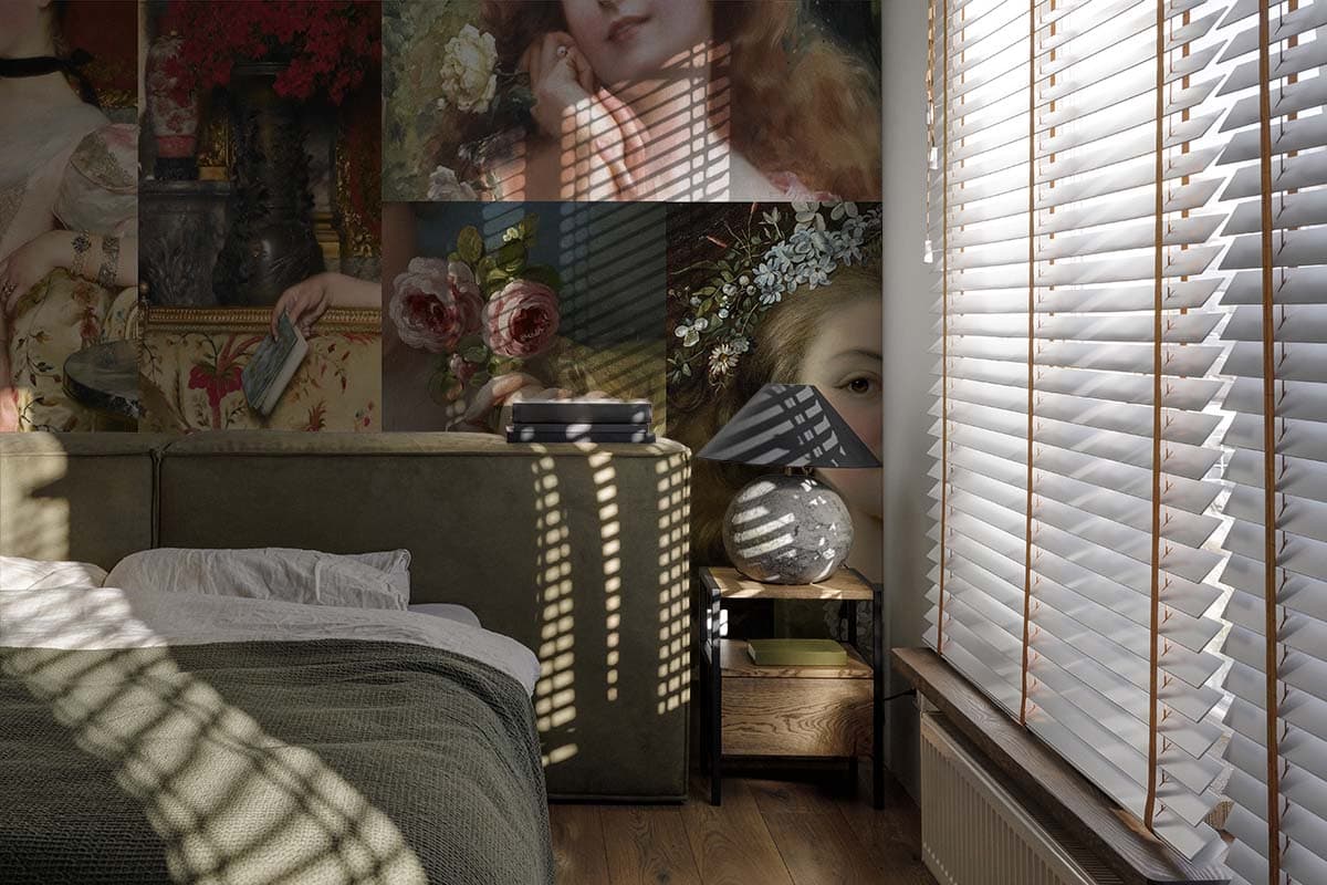 Veronica Art Patchwork Wallpaper Mural, Customized shown in a room