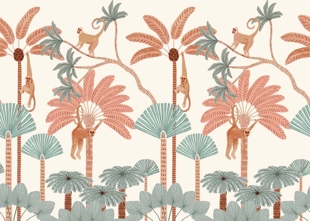Monkey Safari Wallpaper Mural pattern detail