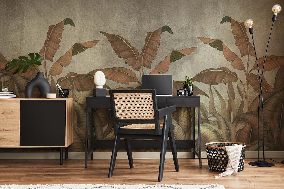 Jungle Banana Leaf Symphony Wallpaper shown in a room