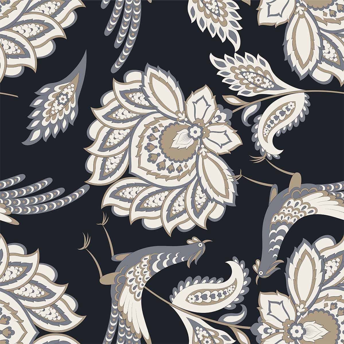 Paisley Floral and Birds Pattern Wallpaper Mural pattern detail