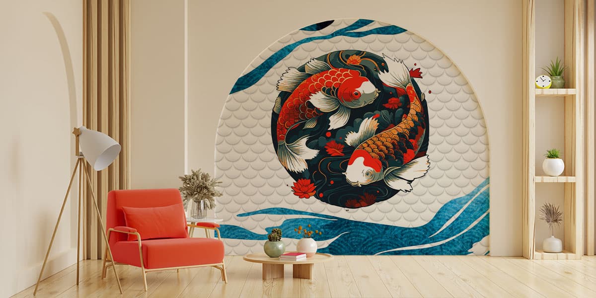Balance and Harmony Koi Vastu Wallpaper shown in a room