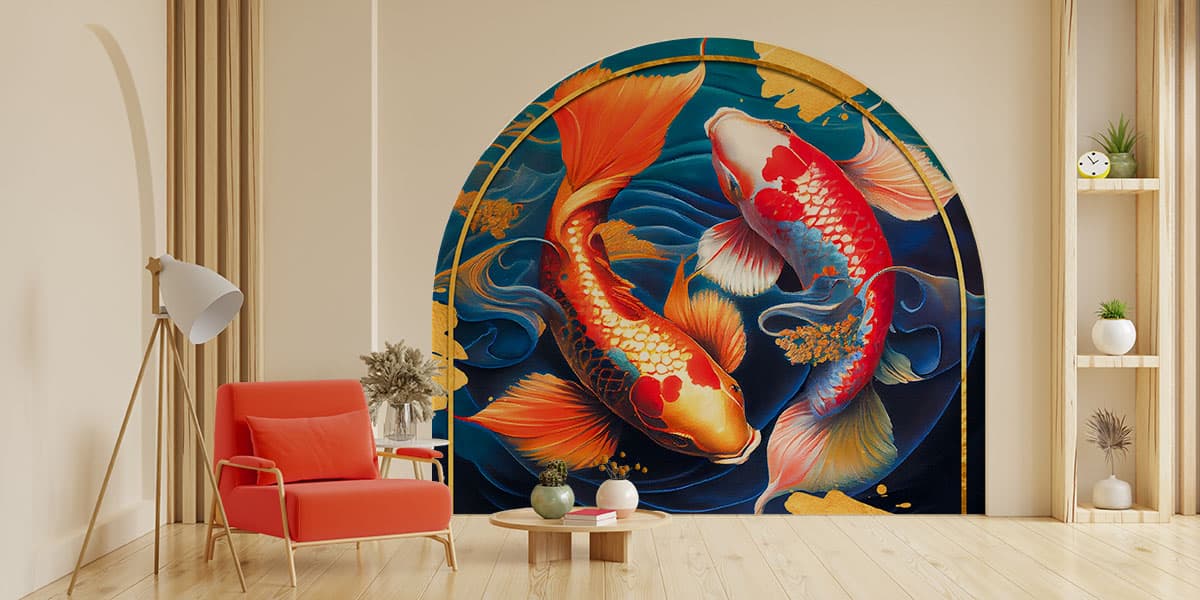 Prosperity Koi Fish Vastu Wallpaper shown in a room