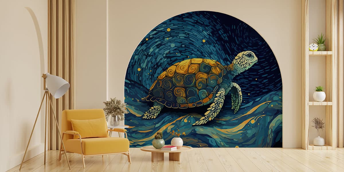 Positive Energy Tortoise Tapestry Wallpaper shown in a room