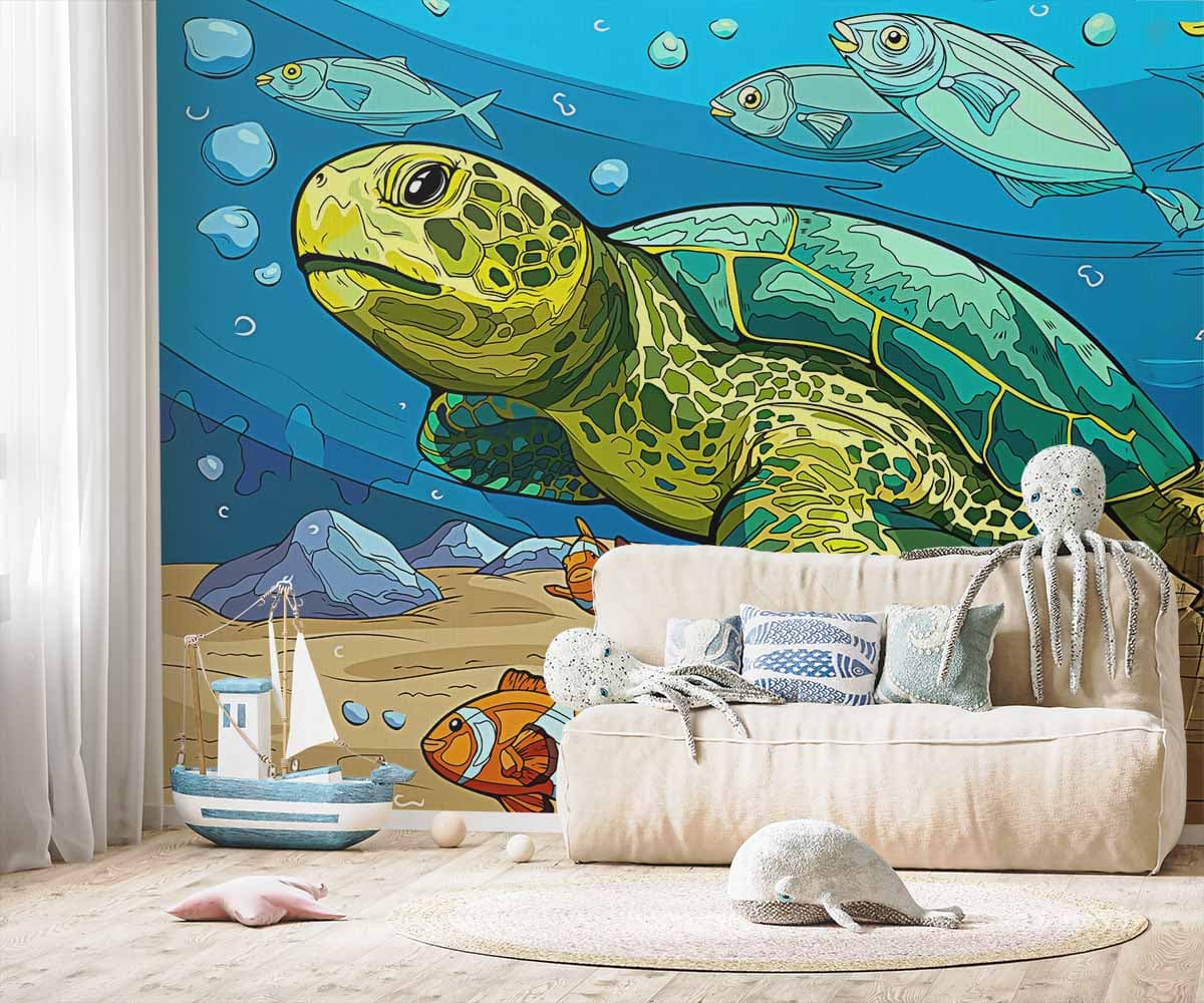 Serenity Vastu Turtle Retreat Wallpaper shown in a room