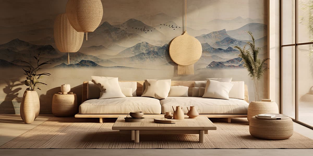 Serenity Feng Shui Landscape Retreat Wallpaper shown in a room