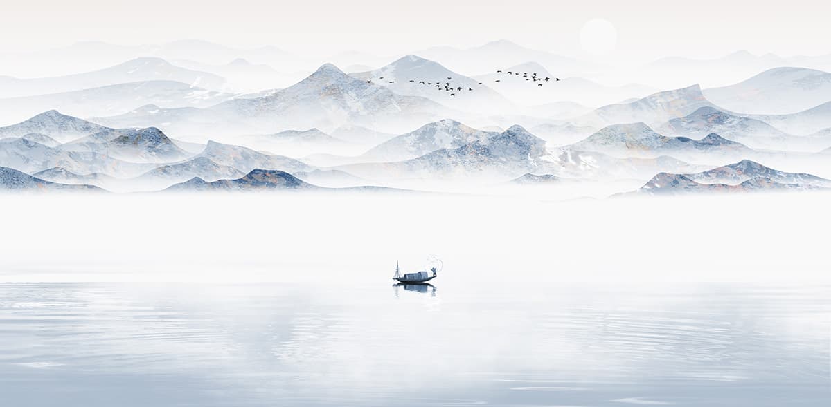 Serenity Feng Shui Landscape Retreat Wallpaper pattern detail