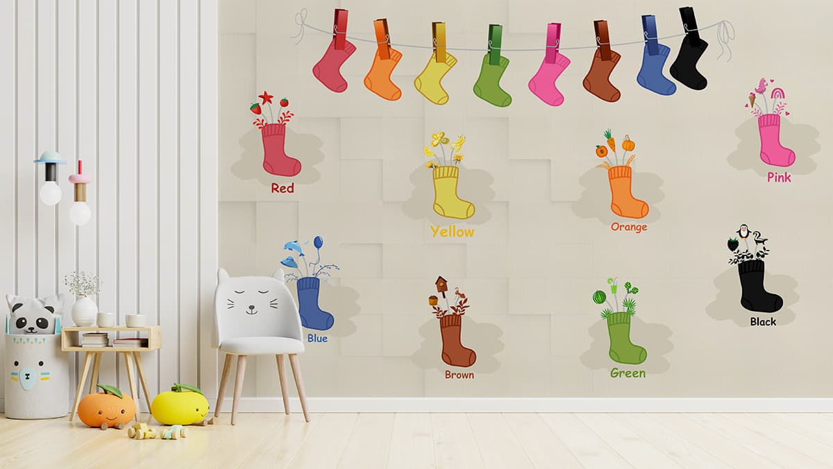 Educational Colours Learning Wallpaper for Kids shown in a room