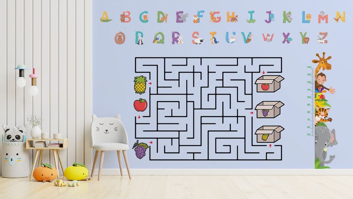 Maze Game Kids Room Interactive Fun Activity wallpaper shown in a room