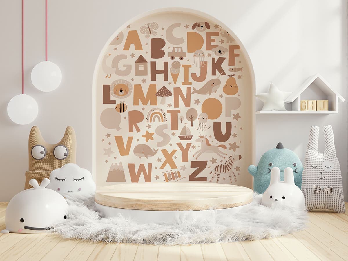 Colorful Alphabet Learning Kids Room Decor Wallpaper shown in a room