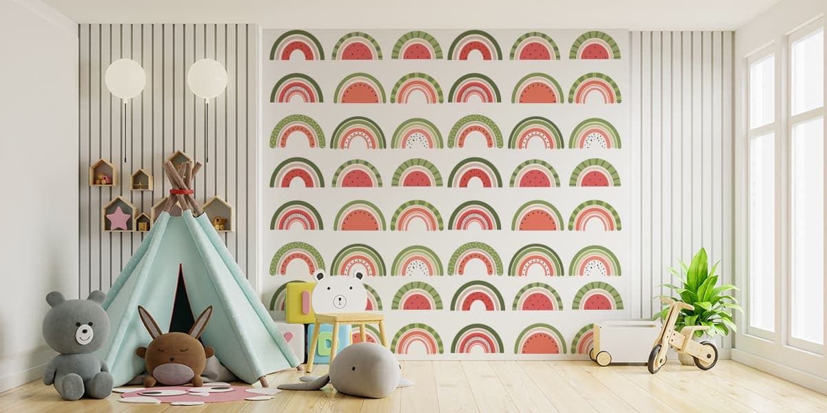 A Seamless Watermelon Wallpaper Pattern for Kids shown in a room
