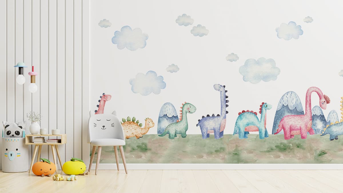 Kids Animal Wallpaper Cute Cartoon Wall Mural Design shown in a room