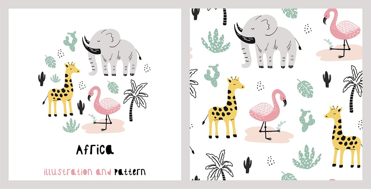 Cute Animal Seamless Pattern Kids Room Wall Mural Wallpaper pattern detail