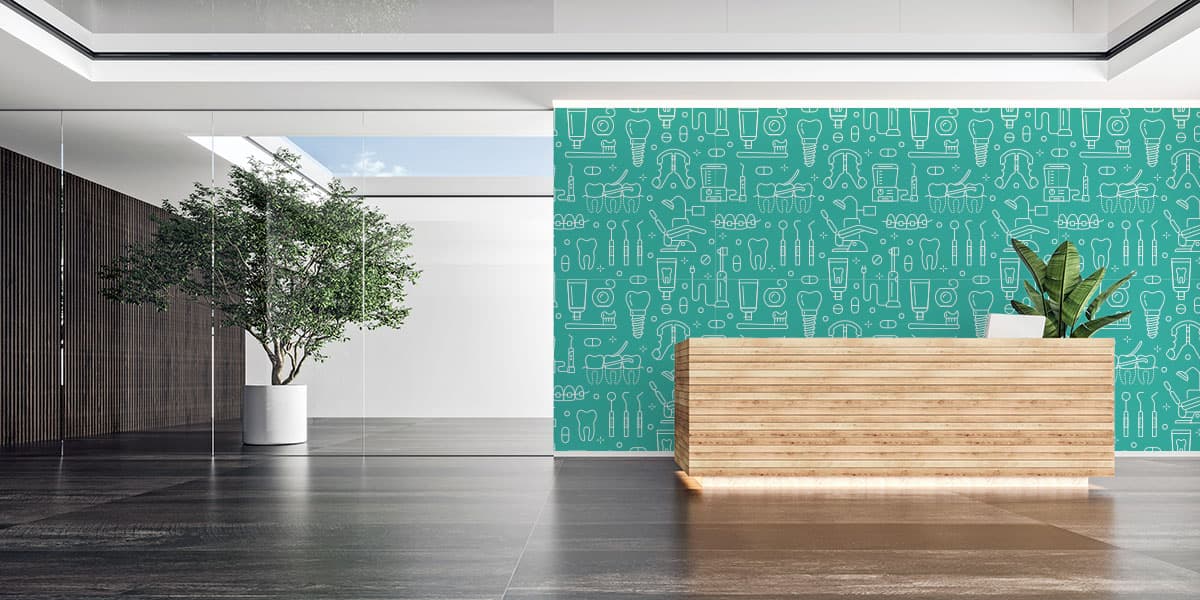 Small Patterned Seamless Dental Clinic Wallpaper shown in a room