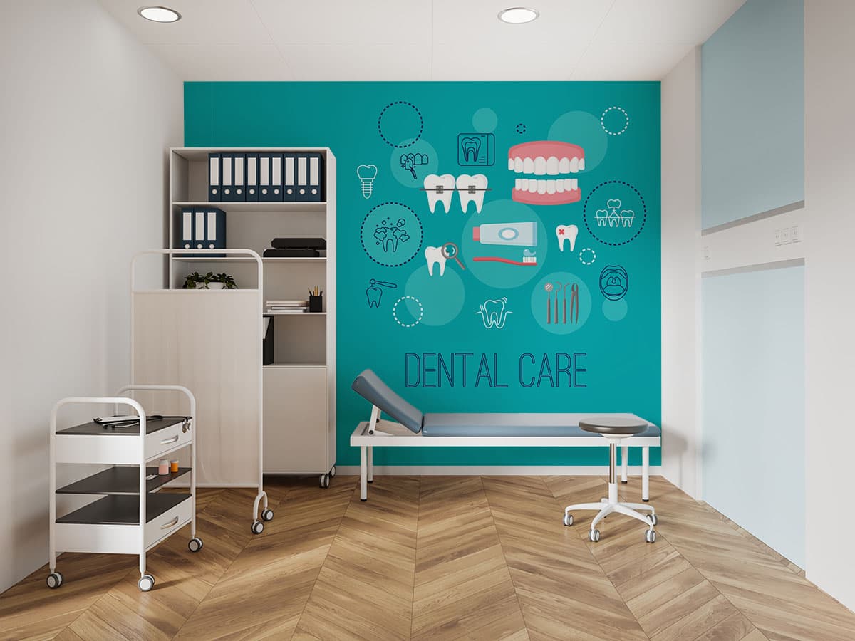 Elegant Dental Care Clinic Wall Design Wallpaper shown in a room