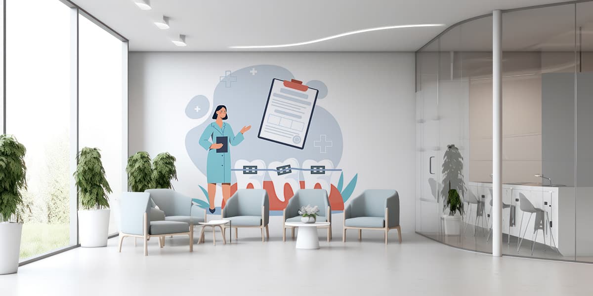 Dental Clinic Braces Medical Theme Wallpaper shown in a room