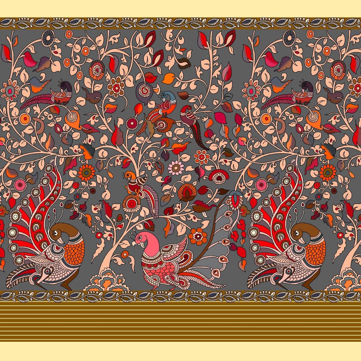 Majestic Kalamkari Plumes Wallpaper pattern detail