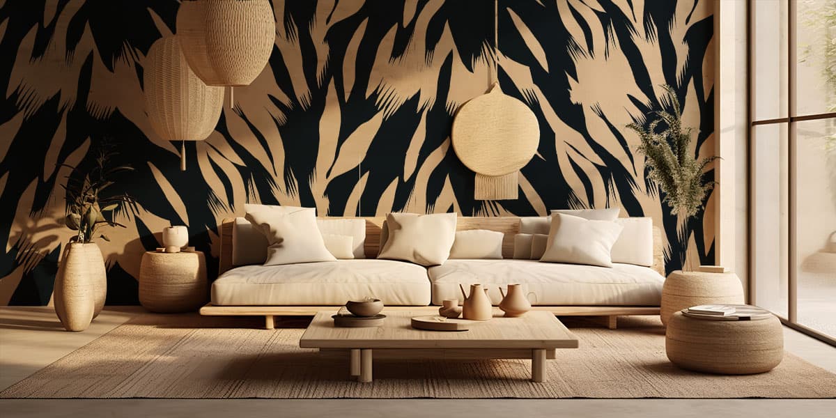 Modern Tiger Stripe Abstract Print Design wallpaper shown in a room