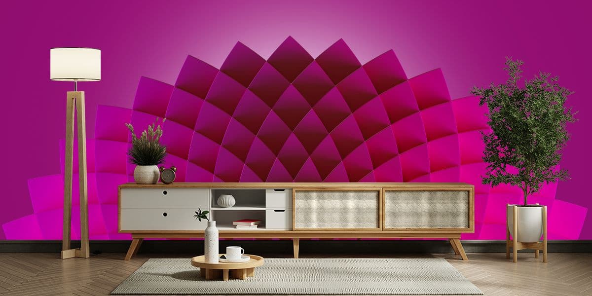 Beautiful Pink Geometric Pattern Wallpaper shown in a room