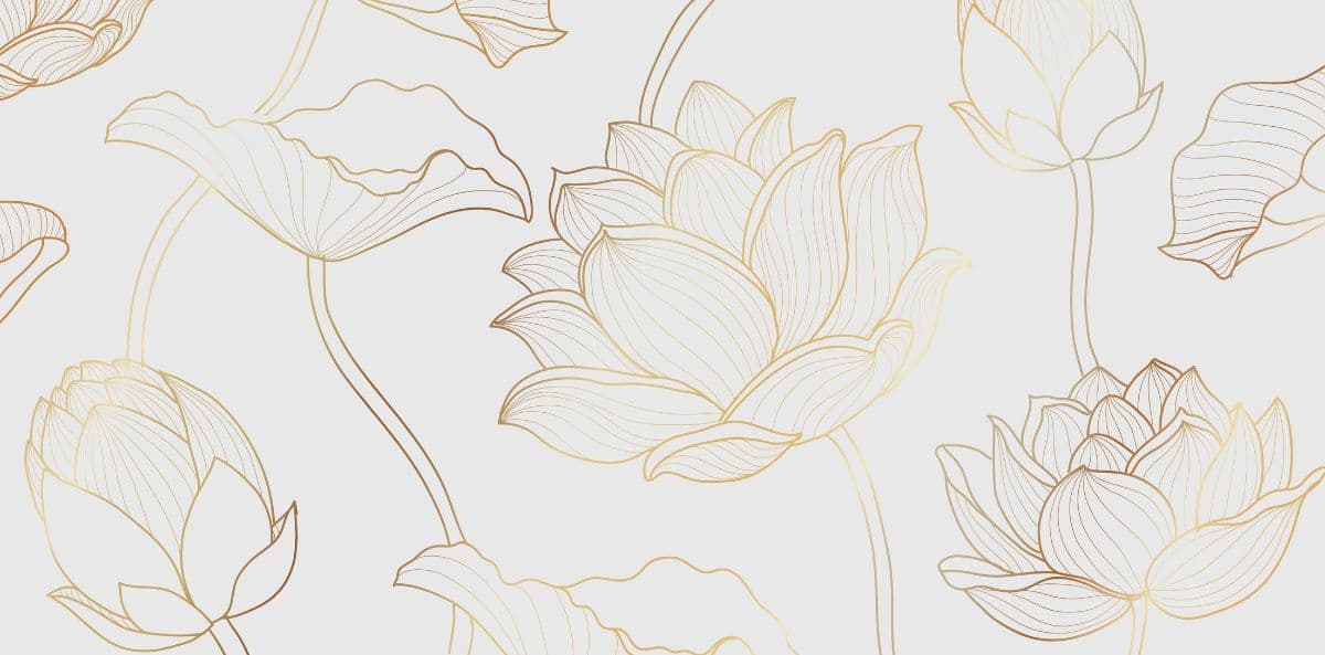 TV Unit Golden Lotus Line Pattern Wallpaper pattern detail