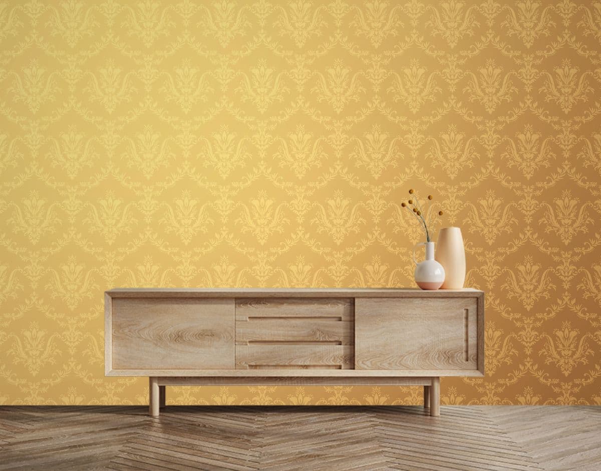 TV Unit Luxurious Damask Pattern Wallpaper shown in a room