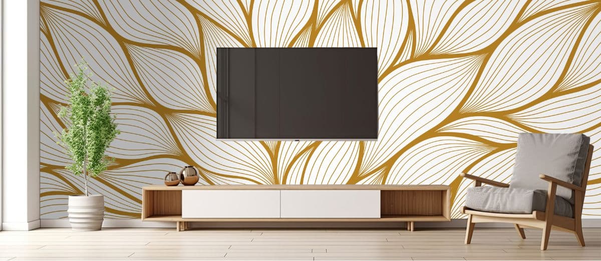 TV Unit Luxury Floral Pattern Wallpaper Design shown in a room