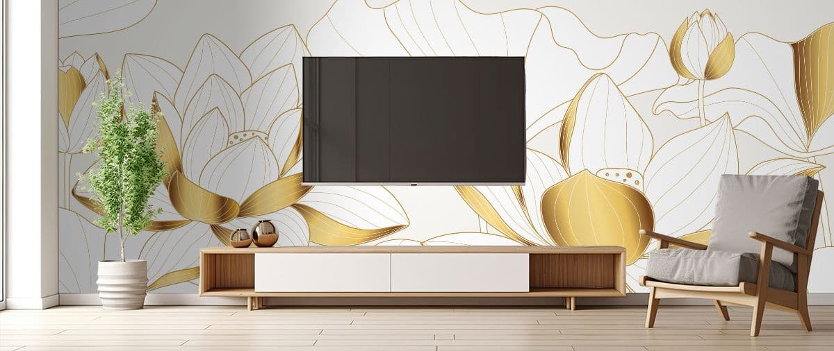 TV Unit Royal Golden Lotus Wallpaper shown in a room