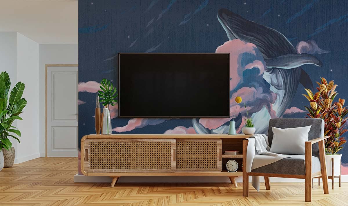 Whale in The Night Sky Wallpaper Mural shown in a room