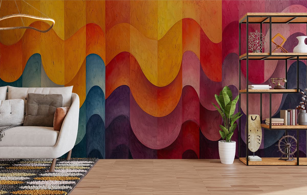 Dynamic Abstract Color Flow Decorative Wallpaper shown in a room