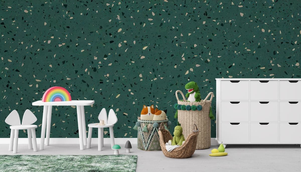 Dark Green Terrazzo Texture Wallpaper shown in a room